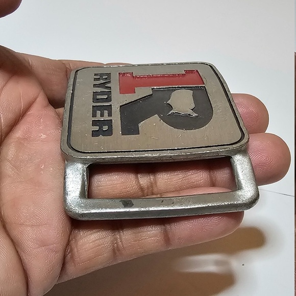 Vintage RYDER Pewter Belt Buckle By Michelin Squared With Red Inlay Flawed - Picture 5 of 10